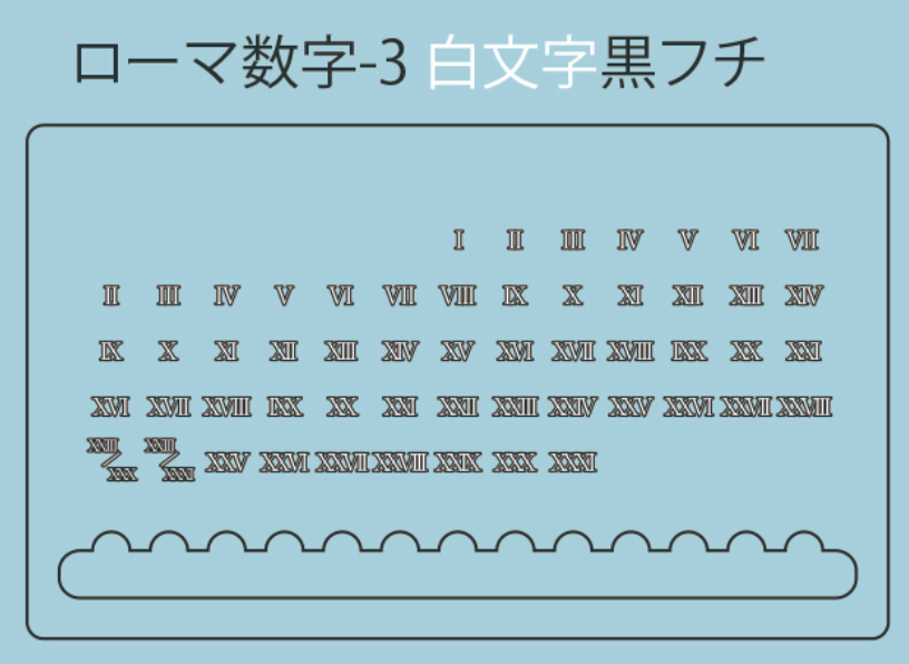 ローマ数字-3　白文字黒フチ